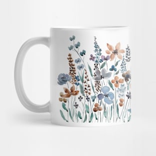 blue and brown wildflowers watercolor Mug